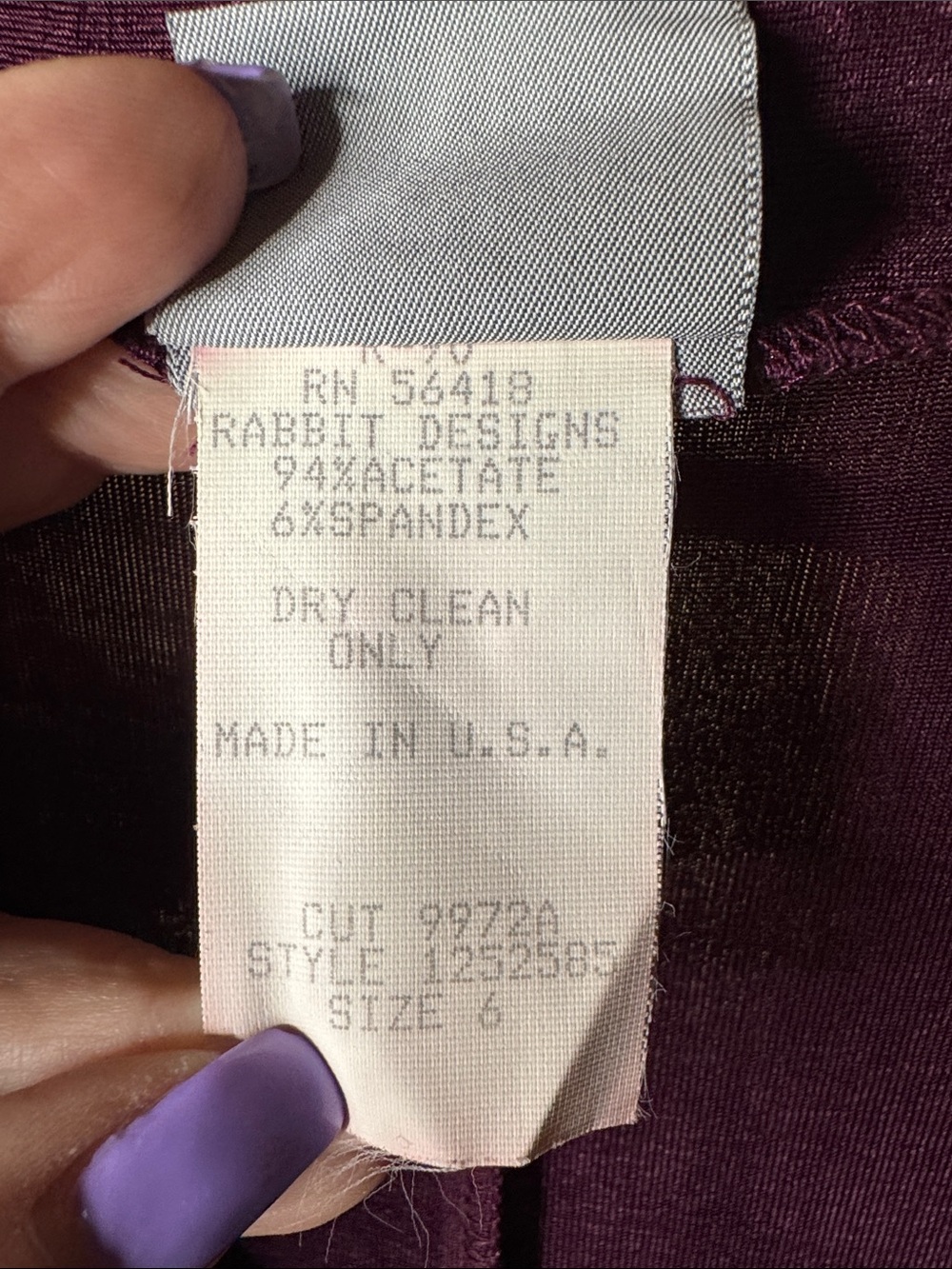 Vintage Rabbit Rabbit Rabbit Designs Plum Slinky Knit Maxi Dress Size 6 - Picture 4 of 6